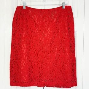 Vintage Susan Lucci Dressy Red Lace Overlay Fitted Pencil Skirt 14
